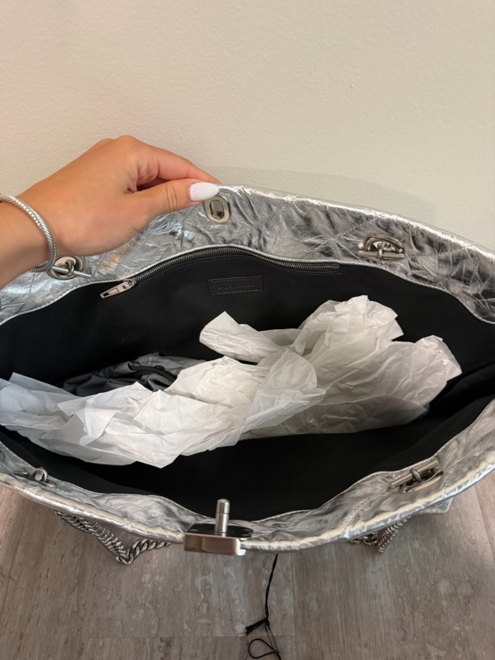 Balenciaga Metallic Silver Quilted Chain Tote Bag - Picture 6 of 7